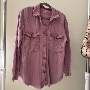 SO Mauve Textured Button-Up Shirt shacket